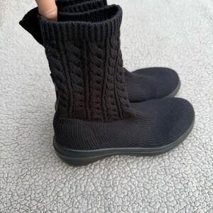 Skechers Ultra Go Black Knit Ankle Boots